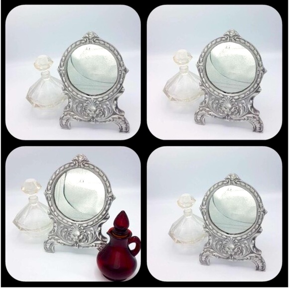 Vintage Pewter mirror / Vanity mirror / Pewter frame Hand crafted Vintage - Picture 6 of 15